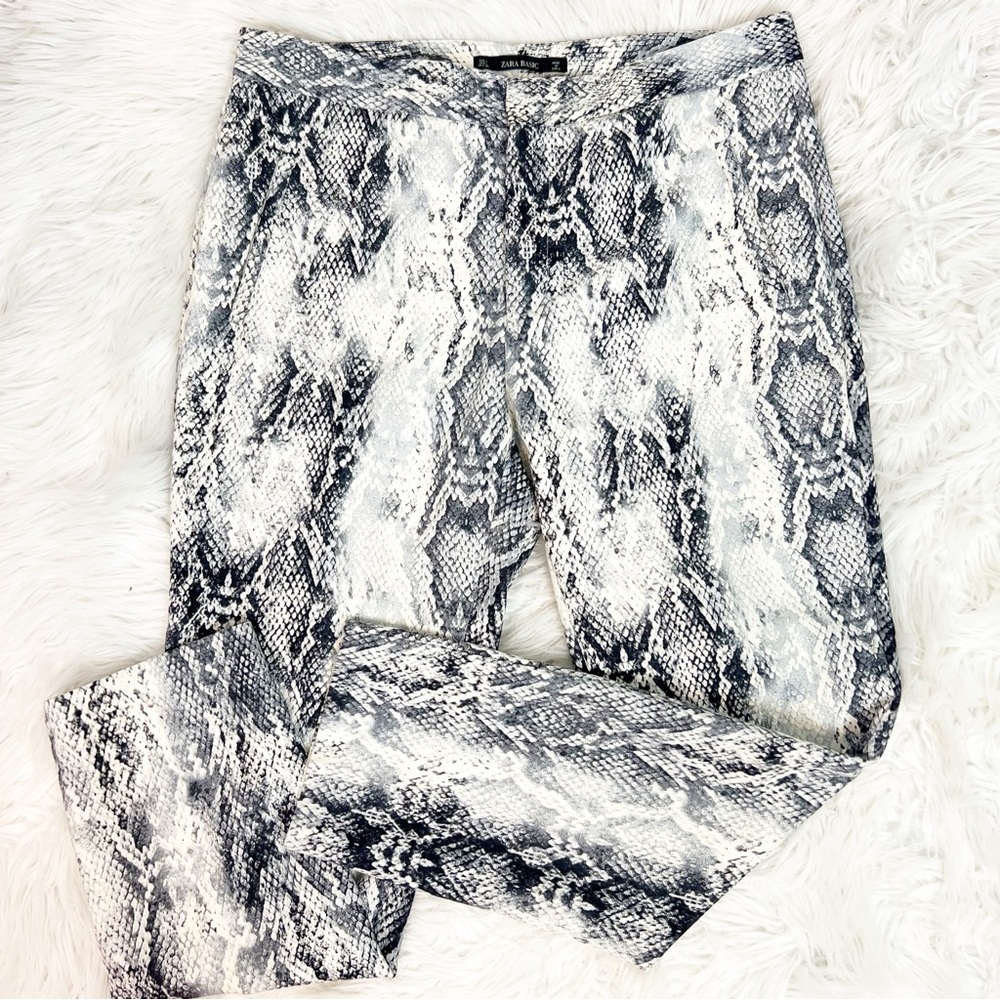 ZARA BASIC BLACK GRAY SNAKESKIN PRINT FLAT FRONT … - image 5